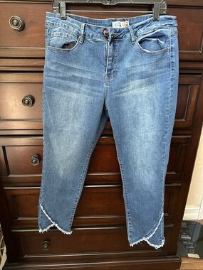 Royalty For Me Cropped Frayed Hem Blue Jeans